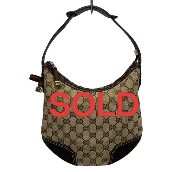 GUCCI GG/Princy Beige Dark Brown Jacquard Leather Handbag 539-052325